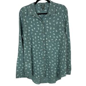 Eddie Bauer Classic Fit Paisley Blue Relaxed Button Down Shirt Size Large